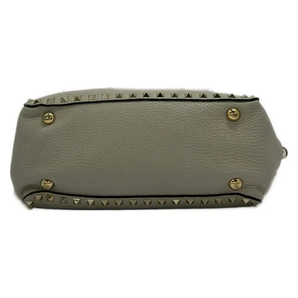 Valentino Garavani Rock Studs 2-Way Bag Handbag Gray Gold Leather Hardware